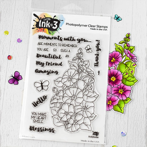 Hollyhocks 4x6 Clear Stamp set inkon3.com